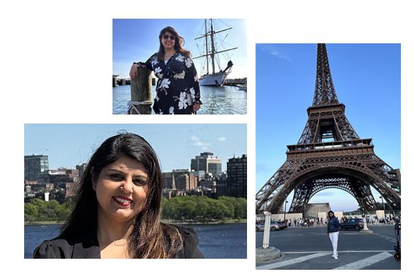 Photo collage of Shuchi, an AWS builder on the Professional Services team.